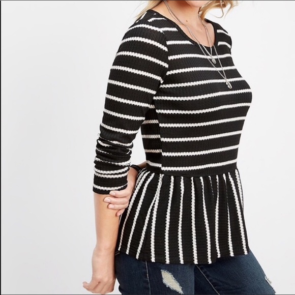 Maurices Tops - Black & White Striped Maurices Ruffle Swing Top